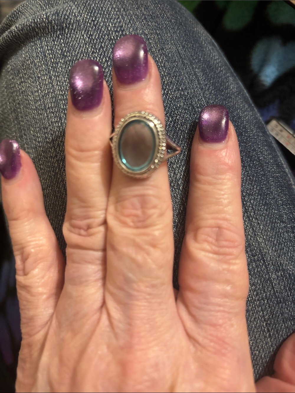 Sterling Silver Oval Blue Gemstone Ring - Elegant Women's Statement